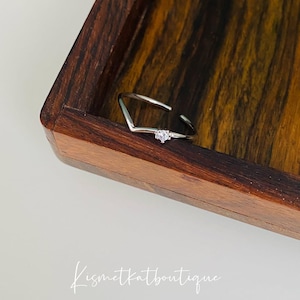 Mini Diamond Dainty V Ring in Sterling Silver- Adjustable Minimalist Ring for Her- Stackable Thin Ring