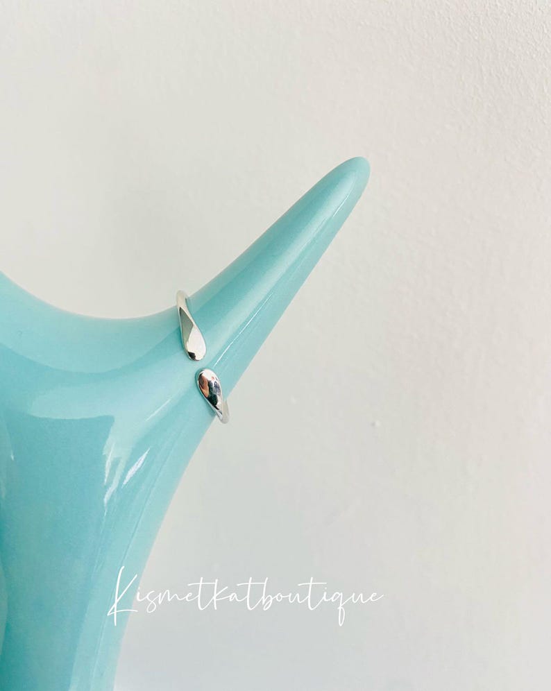 Water Drop Adjustable Open Silver Ring Unisex Minimalist Thin Ring Band for Men or Womensimple