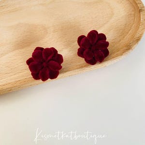Velvet Red Rose Stud Earrings, Flower Earrings, Red Blossom Earrings, Floral Jewellery– Festive Christmas Red Earrings, Her Xmas Gift
