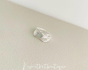 Matte Silver Geometric Ring: Adjustable Chunky Open Band