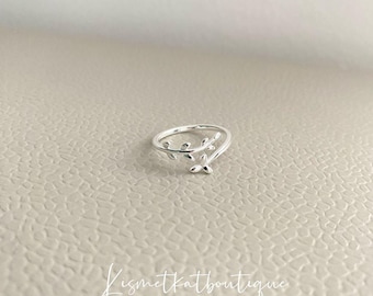 Adjustable Silver Leaf Ring, Olive Branch Ring Gift for Women, Simple Olive Leaf Ring, Friendship Ring for Her