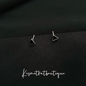 Mini Geometric Black Triangle Stud Earrings, Geometric Earrings Gift for Her or Him, Unisex Stacking Earrings, Everyday Wear Earrings