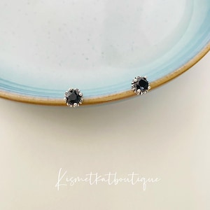 Black Zirconia 4-Prong Stud Earrings - Unisex Earrings, 10mm Black CZ Stud Earrings Gift for Him or Her, Crystal Prong CZ Earrings