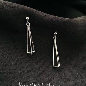 Silver Plated Geometric Triangle Earrings-Modern Minimalist Drop Dangle Earrings for Her