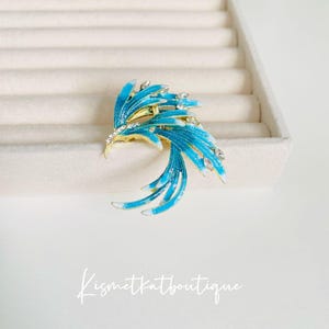 Stunning Blue Phoenix Tail Brooch- Phoenix Rising pin-Phoenix Rebirth Statement Brooch-Blue Bird Brooches for Her- Wedding Jewellery