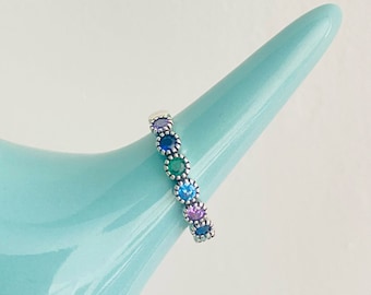 Colourful Stone Ring ,Rainbow Colour Ring ,Adjustable Multicolour Ring in Silver