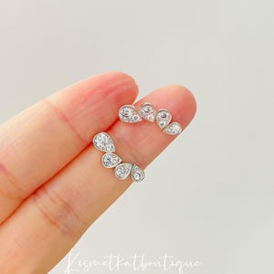 CZ Cluster Stud Earrings in Sterling Silver | Marquise Geometric Wing Studs | Bridal & Stacking Earrings | Mini Crawler Earrings