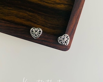 Minimalist Silver Heart Stud Earrings – Unique Pattern, Small and Delicate Cutout, Little Heart Stud, Petite Heart Earrings Gift for Her