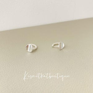 Silver Curved Disc Circle Hoop Earrings | Tiny Hoop Circle Earring | Brushed Silver Hoops | Coin Stud Earring | Silver Disc Stud Earrings