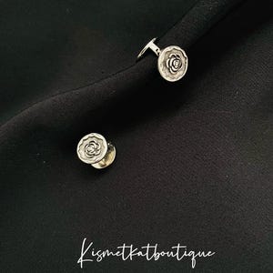 Vintage Silver Rose Flower Stud Earrings - Retro Floral Ear Clips, Timeless Earrings for Her