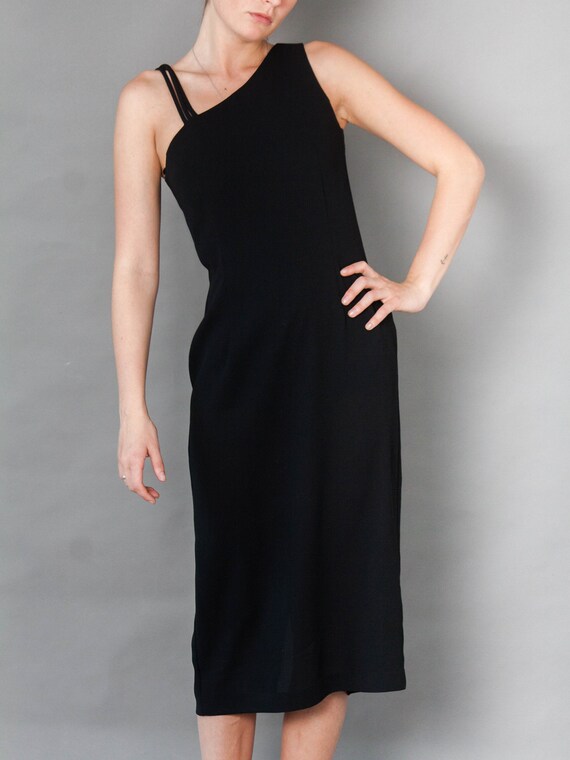 Vintage black one strap elegant evening dress long