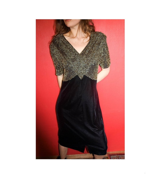 Vintage Black Velvet / Gold evening dress Fashion