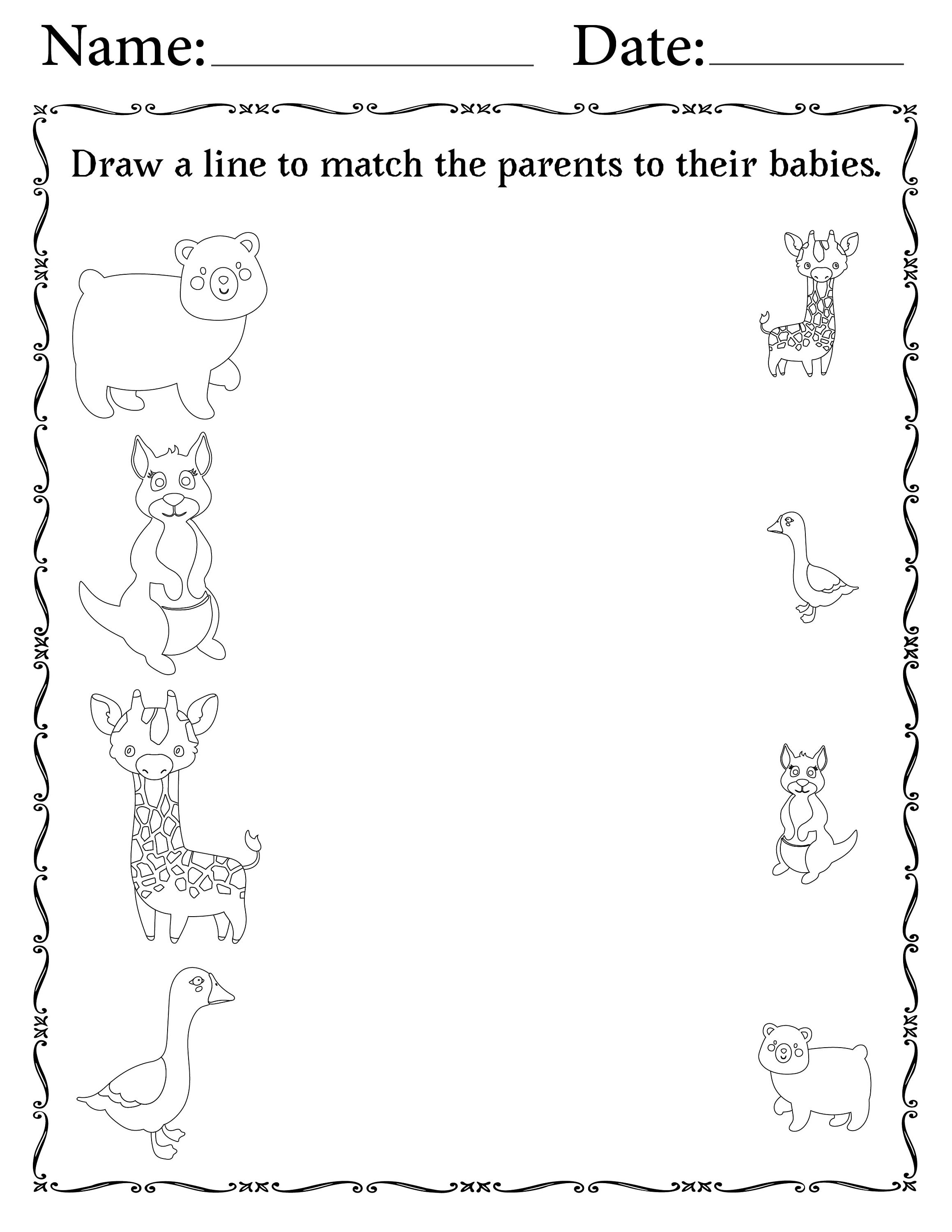 40 Printable Activity Worksheets for Kids Matching Animals to Their