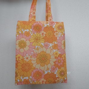 sac en toile orange, sac en coton fleuri, sac orange, sac à fleurs, sac de tous les jours, sac d'école