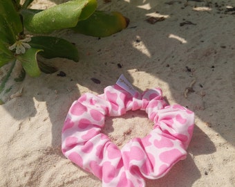 Scrunchie-Geschenk, Scrunchies, Jersey-Scrunchies, Geschenk für sie, rosa gefleckte weiße Jersey-Scrunchies, rosa und weiße Leoparden-Scrunchies