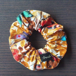 Autumn Scrunchies, Butterfly Scrunchies, Brown Scrunchie with Leaves and Butterflies, Natural Style Hair Accessory, Spring