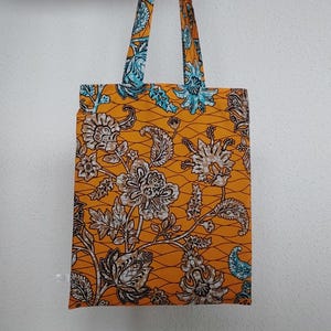 Sac en tissu africain – Sac cabas fleuri jaune – Élégant et unique, sac en tissu ciré, sac fleuri jaune, sac d’école