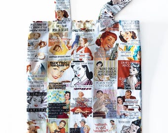 Women's bag, pin-up bag, cute bag, school bag, tote bag, white cotton bag, everyday bag