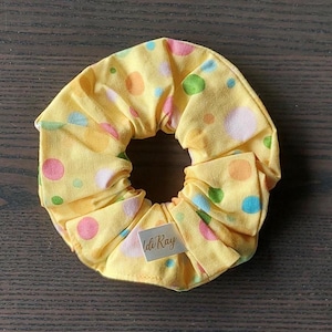 Yellow Polka Dot Cotton Scrunchie, Gift for Baby Girl, Yellow Polka Dot Scrunchie, Cotton Hair Tie, Bright Accessory