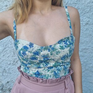 Liberty corset, light blue top, size S top, adjustable top, sweetheart neckline top, light blue corset, liberty top, summer fashion