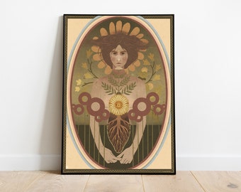 ROOTED - artistic print, poster, digital painting, illustration, boho, art, spirituality, wall art, medicine, gallery, botanical, modern