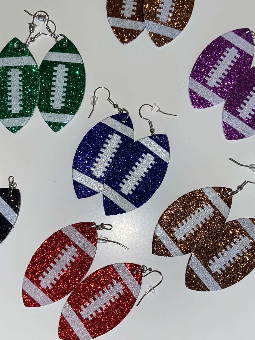Football Earrings with Red Stones
