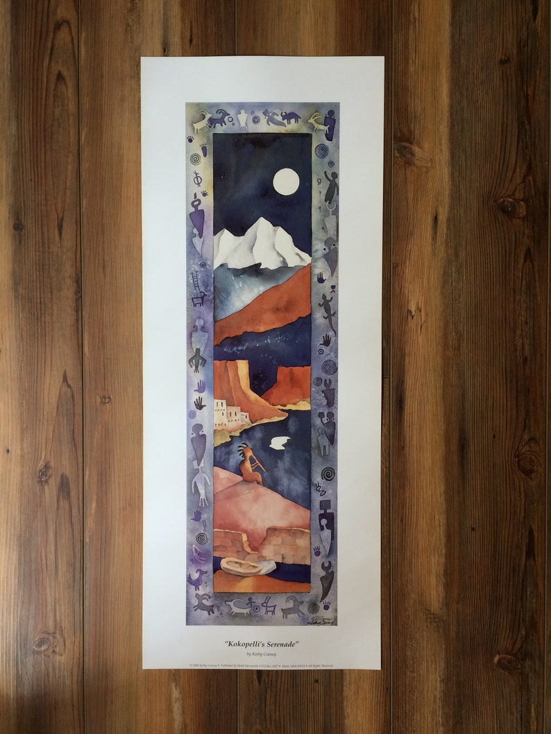 Kokopelli Art Print, Signed Lithograph, Southwest Ancient Flute Player, Kathy Cooney, Moab, Utah