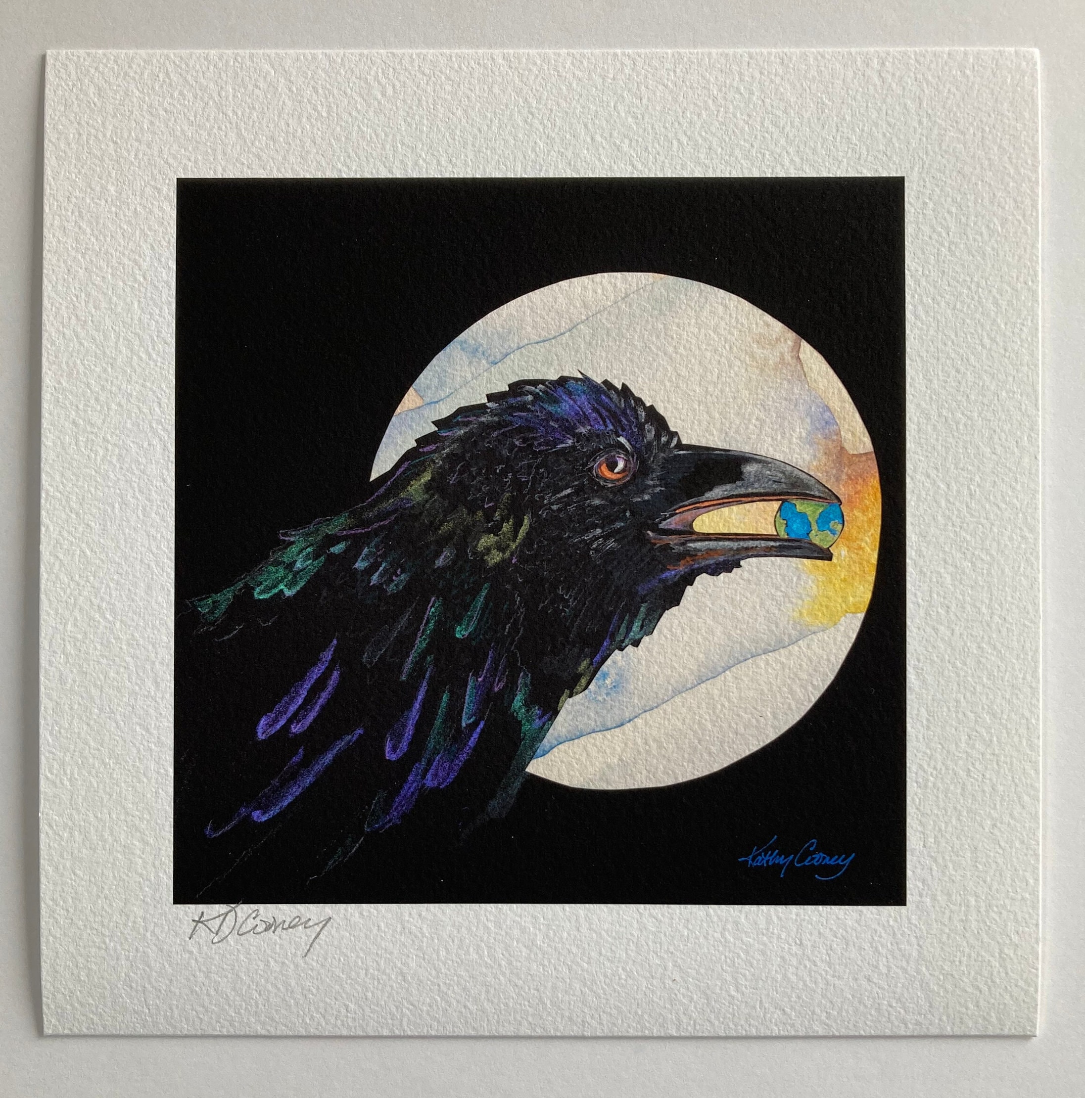 Earth Lover Raven Giclée Print, Unique Wall Art, Signed, Kathy