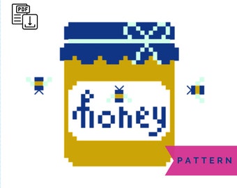 Honey Jar PDF Cross Stitch Pattern - Instant Digital Download Pattern - Beginners Cross Stitch - DIY Wall Art Craft - Kitchen Art - Bees