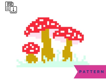 Toadstools PDF Cross Stitch Pattern - Instant Digital Download Pattern - Beginners Cross Stitch - DIY Wall Art Craft - Whimsical - Fairycore