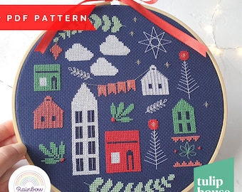 Festive Scandi Houses PDF Cross Stitch Pattern - Instant Digital Download Pattern - Beginners Cross Stitch - DIY Wall Art Craft - Christmas