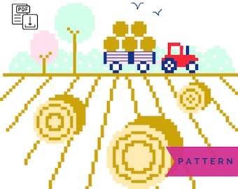 Hay Bales PDF Cross Stitch Pattern - Instant Digital Download Pattern - Beginners Cross Stitch - DIY Wall Art Craft - Farming Life - Tractor