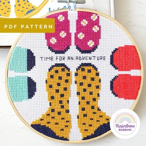 Gummistiefel PDF Kreuzstich Muster - Sofortiger digitaler Download Muster - Kreuzstich für Anfänger - DIY Wand Kunst Handwerk - Draußen - Abenteuer