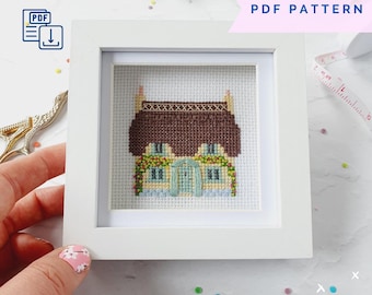 Rose Cottage Cross Stitch Pattern – Floral Home DIY (PDF Pattern)