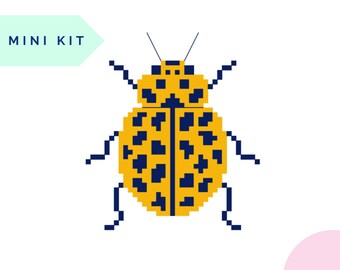 22 Spotted Yellow Ladybird Cross Stitch Mini Kit - Beginners Cross Stitch - Textile Art - Gift Idea - Wildlife Insects - DIY Craft - Ladybug