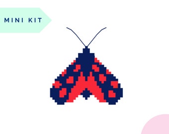 6 Spot Burnet Moth Cross Stitch Mini Kit - Beginners Cross Stitch - Textile Art - Gift Idea - Wildlife Insects - DIY Craft - Moth Embroidery