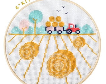 Hay Bales 6" Cross Stitch Kit - Beginners Cross Stitch - Textile Art - Hoop Wall Art - Farm Life - Farming Decor - Gift Idea - DIY Craft