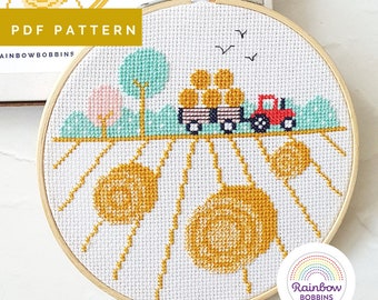 Heuballen Kreuzstichmuster - Anfänger DIY Bauernhof Szene (PDF-Muster)