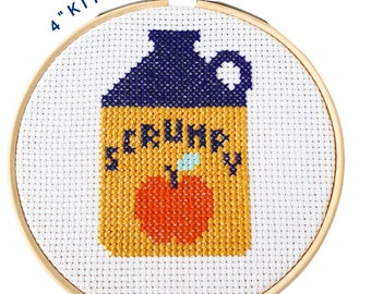 Scrumpy Jug 4" Cross Stitch Kit - Beginners Cross Stitch - Textile Art - Hoop Wall Art - Apple - Gift Idea - Kitchen Embroidery - DIY Craft