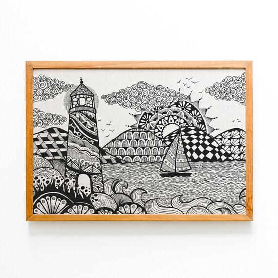 Zentangle Style Hand Drawn Landscape Poster Home Decor and Wall