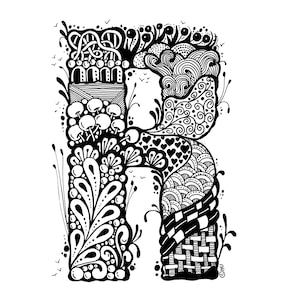 Letra zentangle R, letras zentangle, letra del alfabeto R, letra digital R jpg, pdf, png