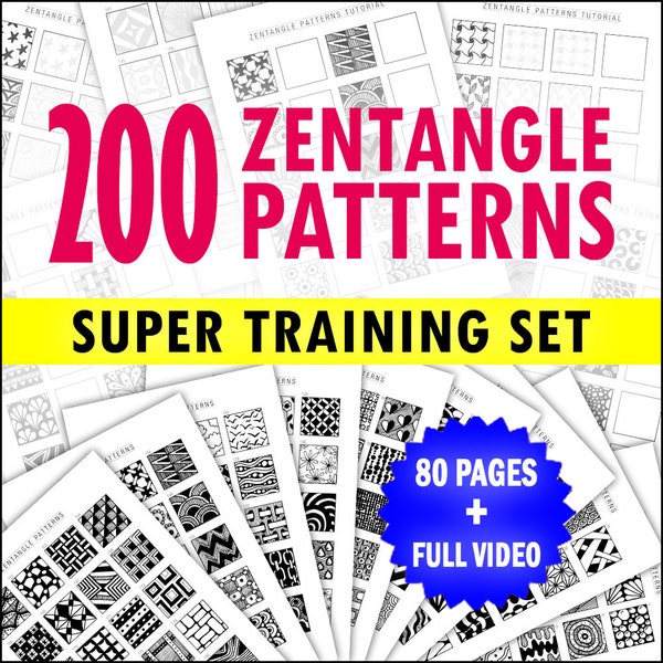 200 patrones de Zentangle Super Set de entrenamiento, hojas de entrenamiento de patrones de Zentangle, plantillas de Zentangle