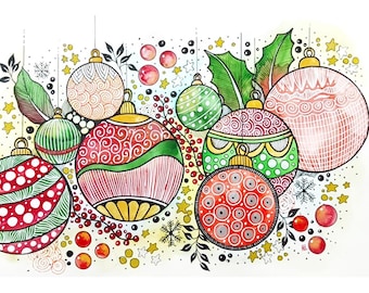 オリジナルクリスマスオーナメント ゼンタングルアート：水彩