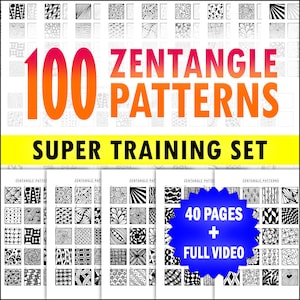 100 Zentangle Patterns | Printable Templates Pack | Digital Art Practice Sheets