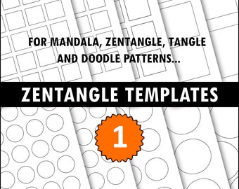 Zentangle-patroonsjablonen: vierkante en cirkelkrabbelkunst (A4) (digitale download)