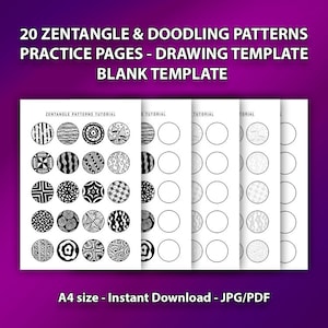 Zentangle Patterns Templates , Doodling and Mandala Patterns Templates, Practice and Art Therapy Zentangle Training Sheets image 2