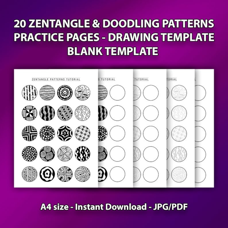 Zentangle Patterns Templates , Doodling and Mandala Patterns Templates, Practice and Art Therapy Zentangle Training Sheets image 2