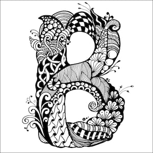 Unique Zentangle Handcrafted Letter B - For Your Personalized Art and Design Projects, Zentangle alphabet letter B , zentangle art