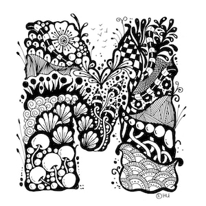 Letra zentangle M, letras zentangle, letra del alfabeto M, letra digital M jpg, pdf, png