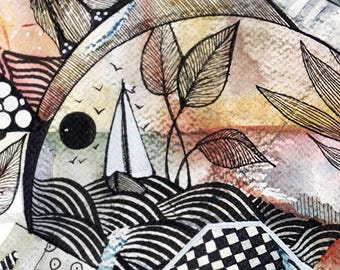 ORIGINAL | Handmade Original Watercolour Zentangle Artwork